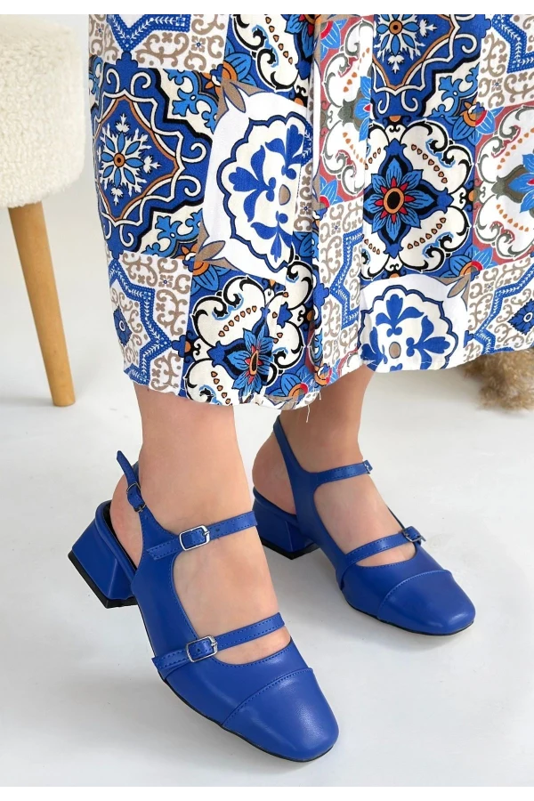 Doran Mavi Cilt Topuklu Ayakkabı