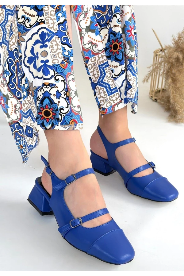 Doran Mavi Cilt Topuklu Ayakkabı