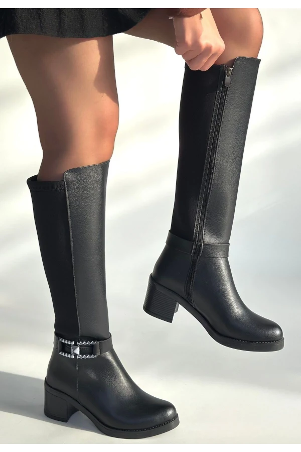 Emrat Siyah Cilt Topuklu Çizme