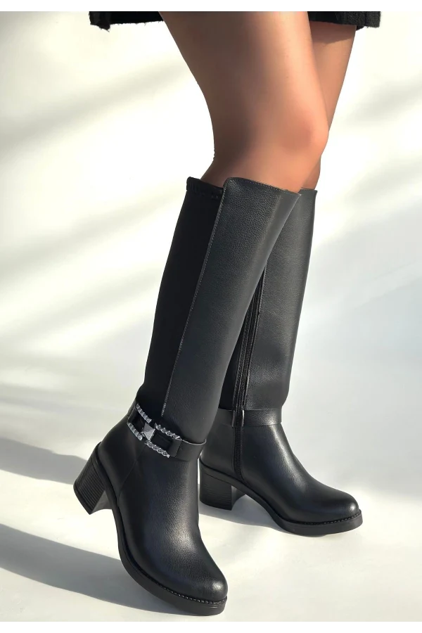 Emrat Siyah Cilt Topuklu Çizme