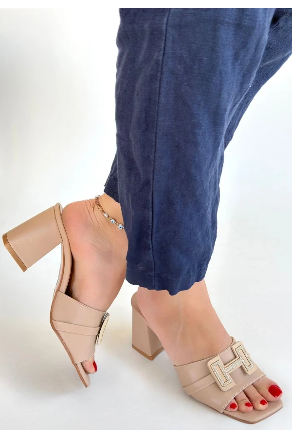 Erew Bej Cilt Topuklu Terlik