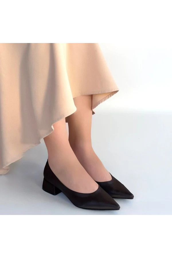 Ferla Acı Kahve Cilt Topuklu Ayakkabı