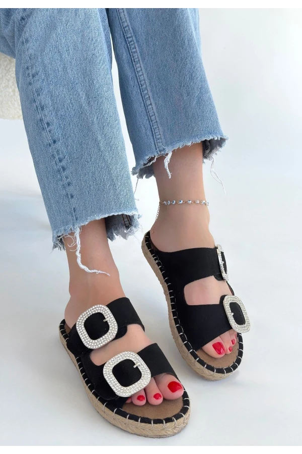 Hertas Siyah Nubuk Tokalı Terlik