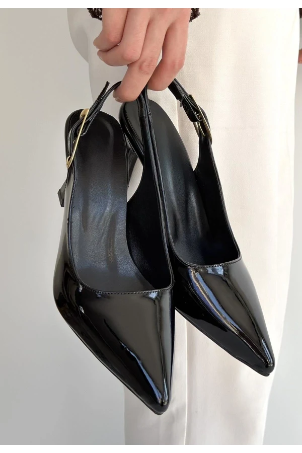 Hies Siyah Rugan Topuklu Ayakkabı