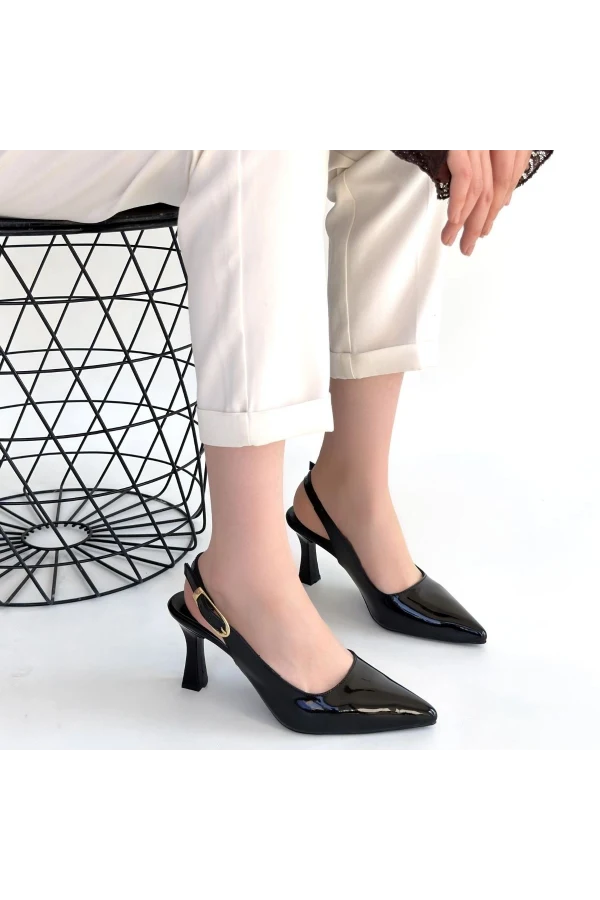 Hies Siyah Rugan Topuklu Ayakkabı