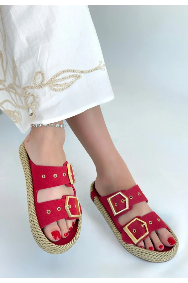 İces Kırmızı Nubuk Terlik