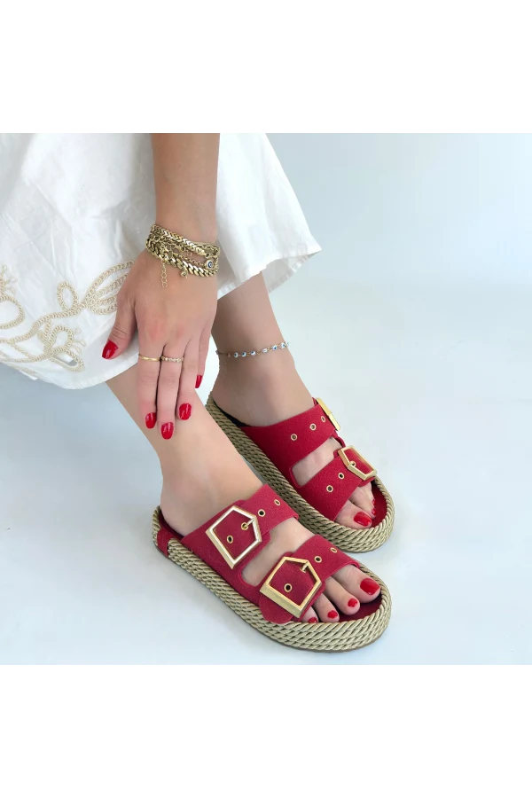 İces Kırmızı Nubuk Terlik