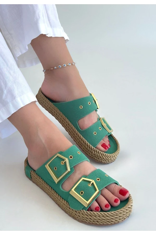 İces Yeşil Nubuk Terlik