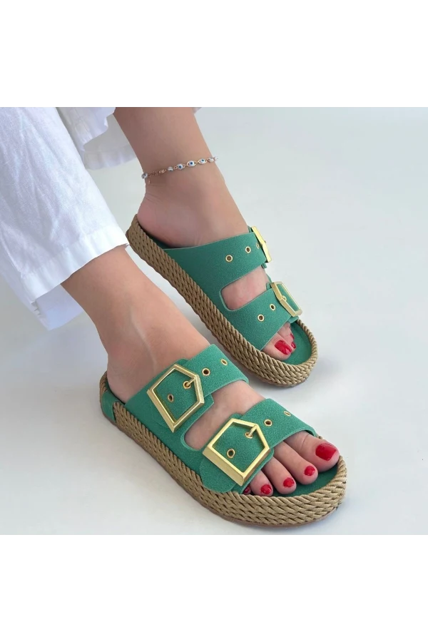 İces Yeşil Nubuk Terlik