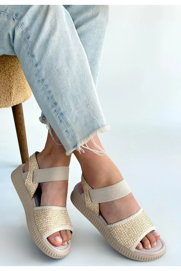 Jake Bej Hasır Cilt Sandalet