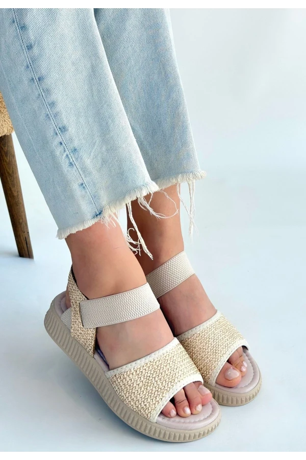 Jake Bej Hasır Cilt Sandalet