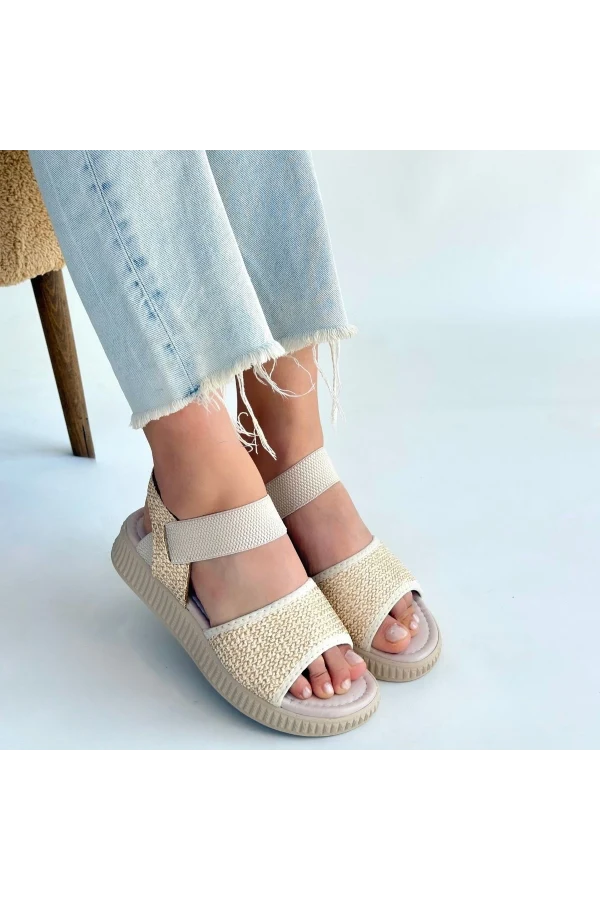 Jake Bej Hasır Cilt Sandalet