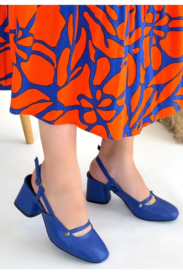 Jecci Mavi Cilt Topuklu Ayakkabı