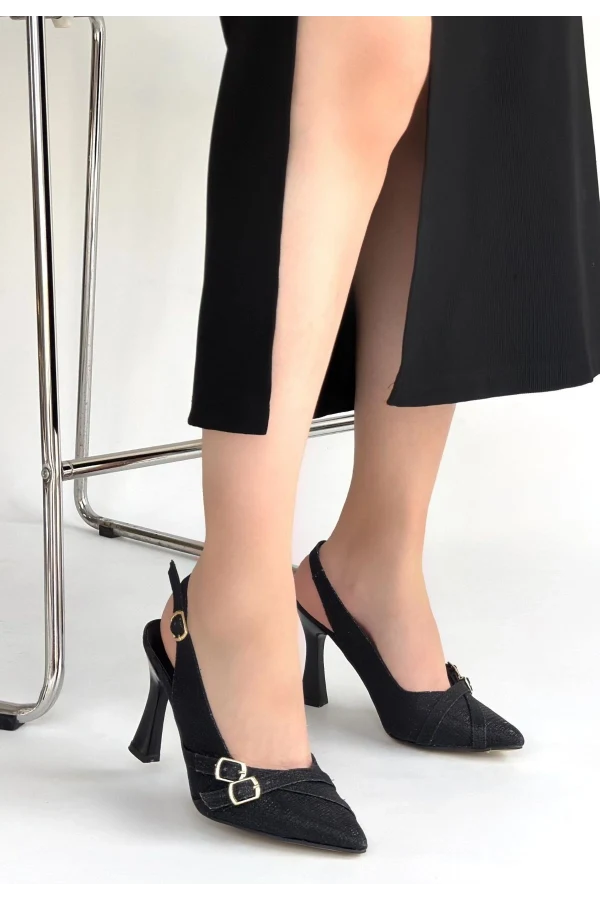 Jedda Siyah Simli Cilt Topuklu Ayakkabı