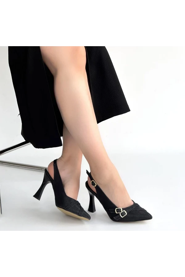 Jedda Siyah Simli Cilt Topuklu Ayakkabı