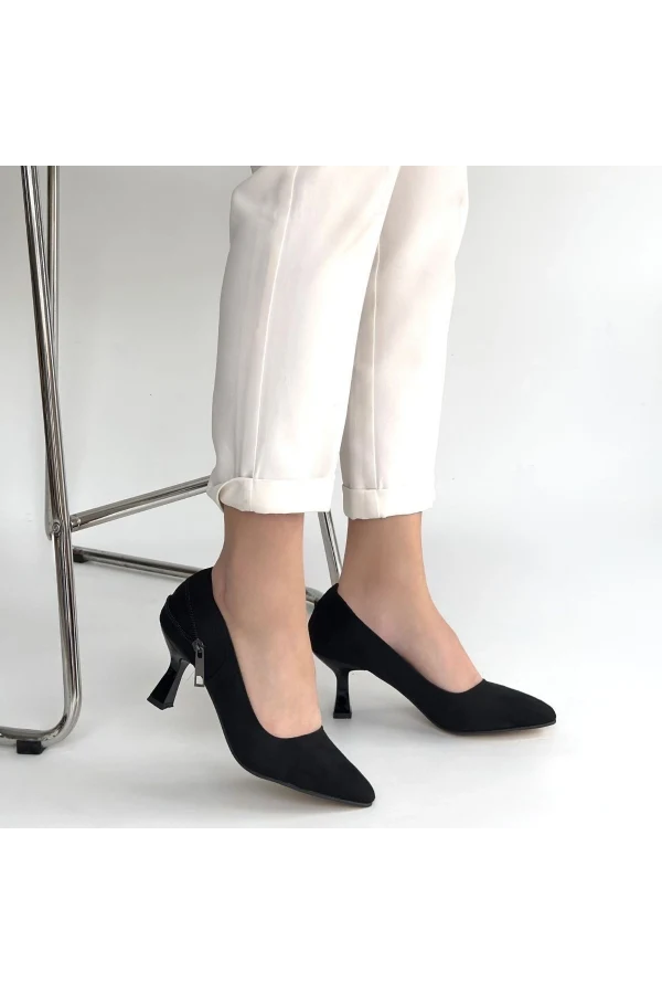 Jedi Siyah Süet Topuklu Ayakkabı