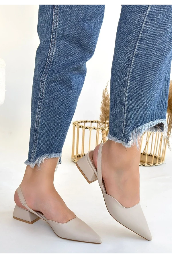 Jenti Bej Cilt Topuklu Ayakkabı