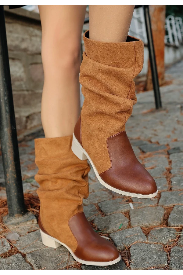 Jolin Taba Cilt Süet Detaylı Çizme