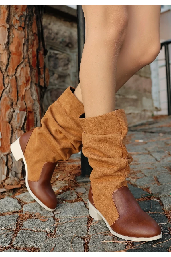 Jolin Taba Cilt Süet Detaylı Çizme