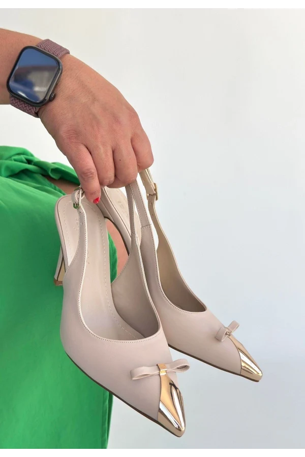 Joye Bej Cilt Topuklu Ayakkabı