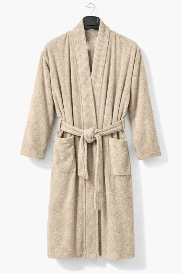 Kimono Yaka Unisex Pamuklu Tek Kişilik Bornoz Bej