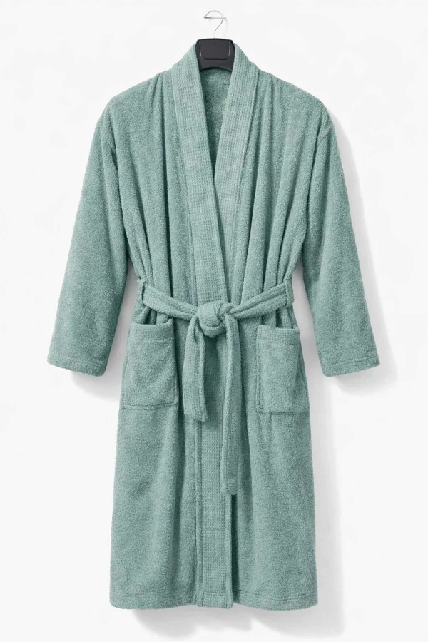 Kimono Yaka Unisex Pamuklu Tek Kişilik Bornoz  Yeşil