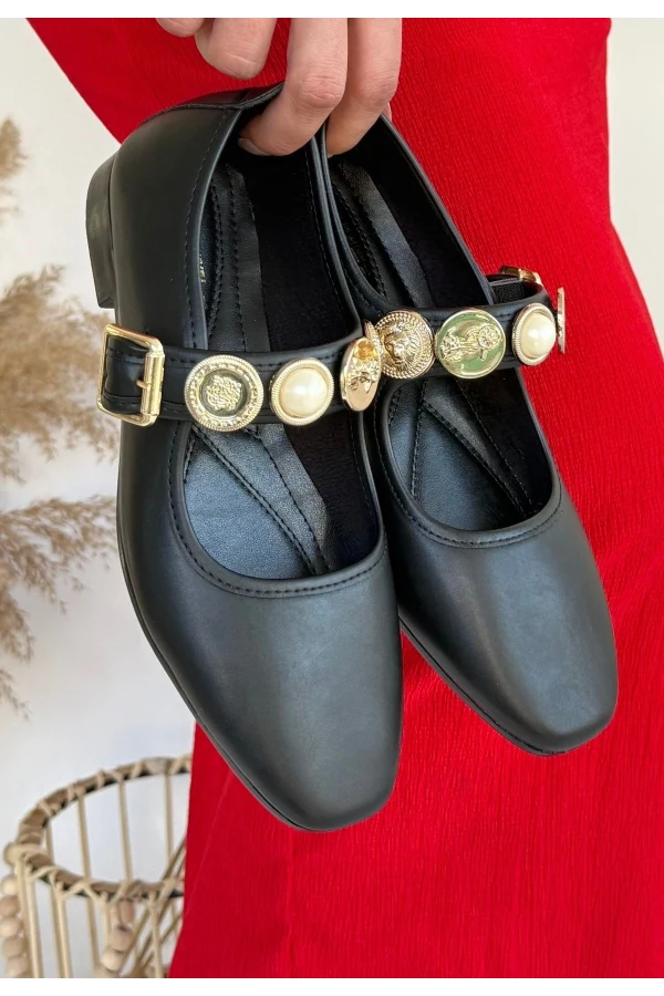 Koope Siyah Cilt Babet Ayakkabı