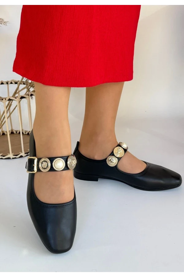 Koope Siyah Cilt Babet Ayakkabı