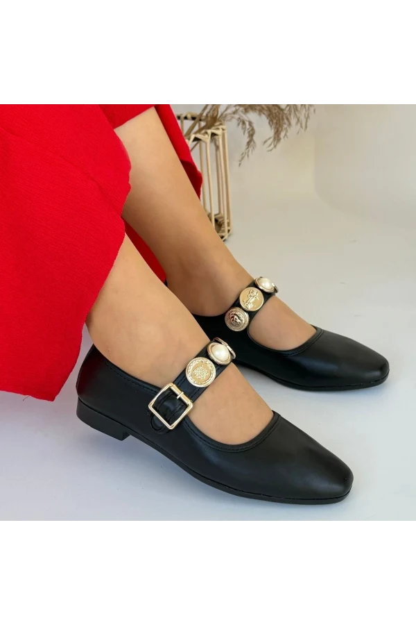 Koope Siyah Cilt Babet Ayakkabı