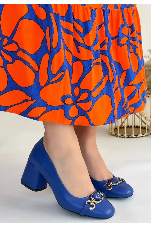 Lucky Mavi Cilt Topuklu Ayakkabı