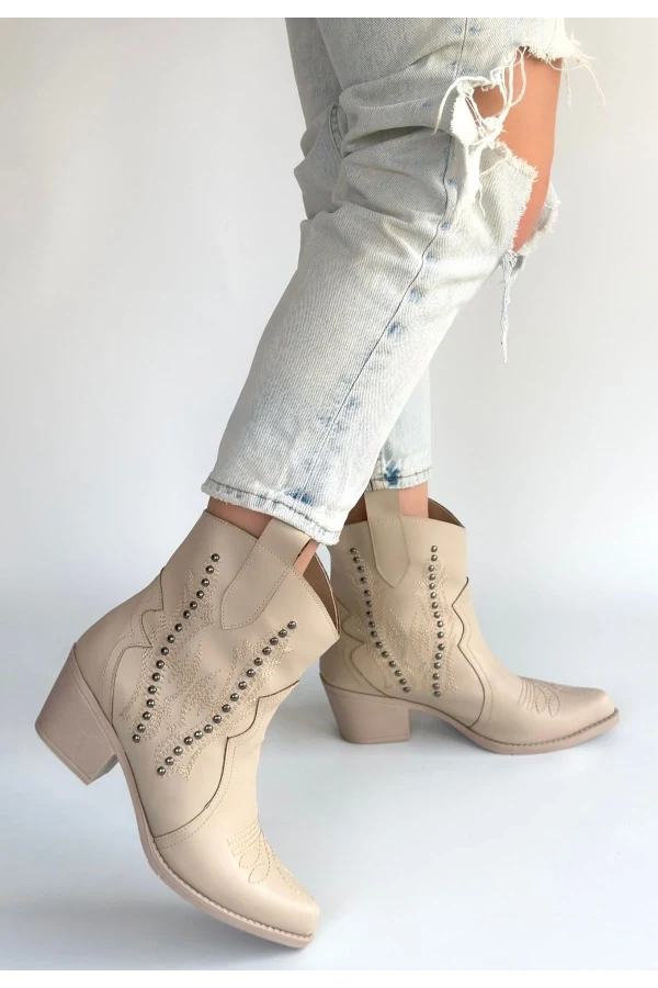 Matin Bej Cilt Topuklu Bot