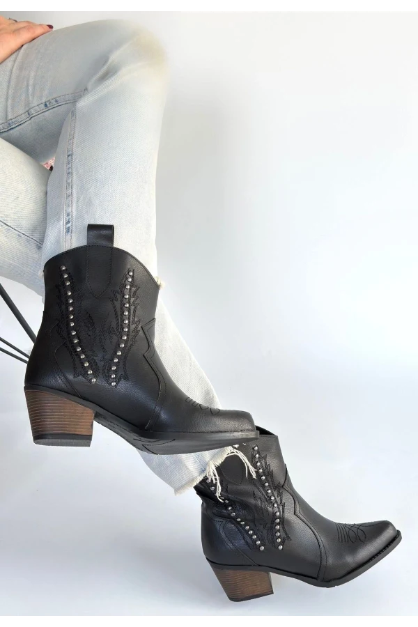 Matin Siyah Cilt Topuklu Bot