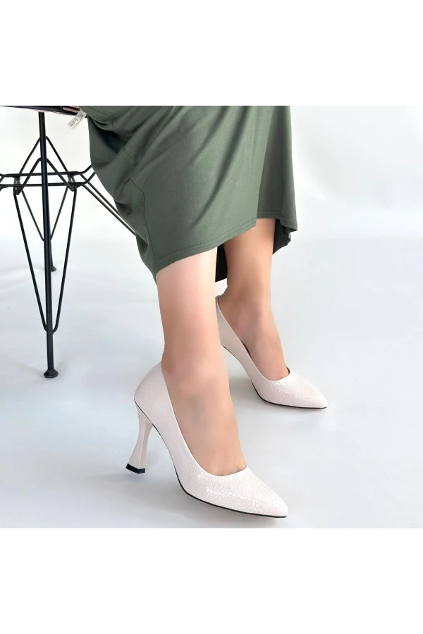 Merio Bej Baskılı Rugan Topuklu Ayakkabı