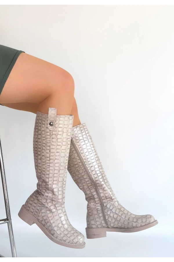 Metta Bej Cilt Desenli Çizme