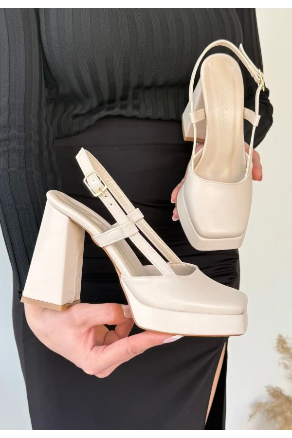 Mety Bej Cilt Topuklu Ayakkabı