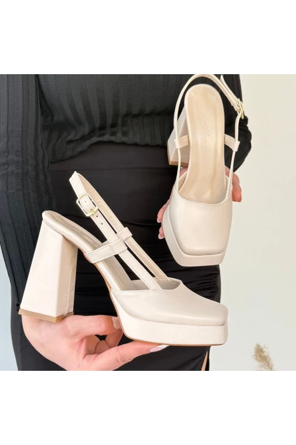 Mety Bej Cilt Topuklu Ayakkabı