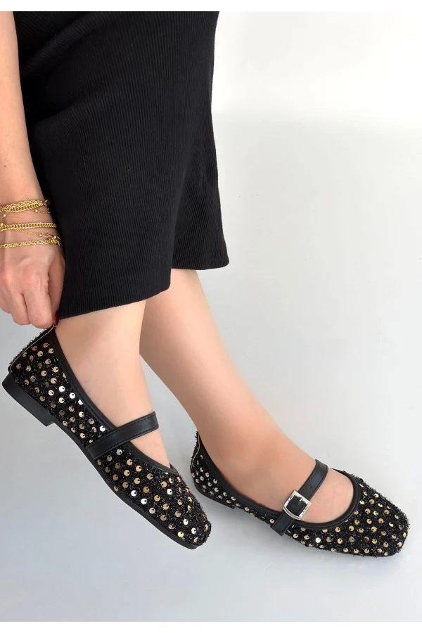 Moden Siyah Süet Babet Ayakkabı