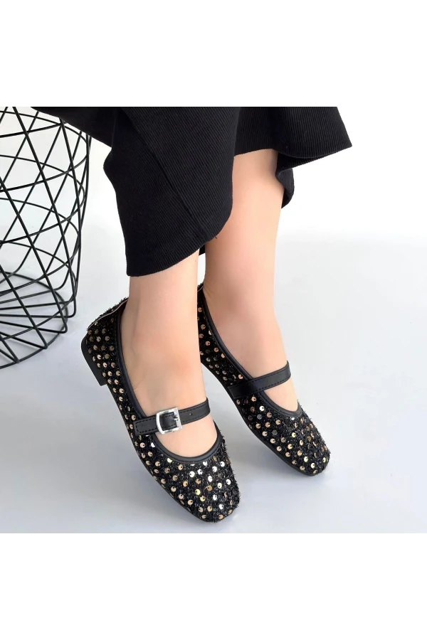 Moden Siyah Süet Babet Ayakkabı