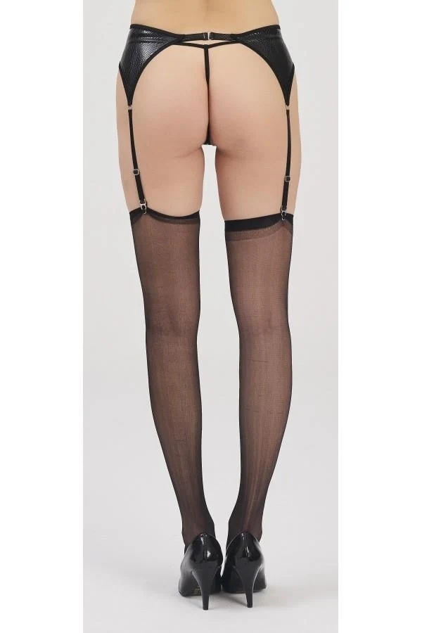 Moonlight 3219 Siyah Deri Görünümlü Jartiyer String Takımı