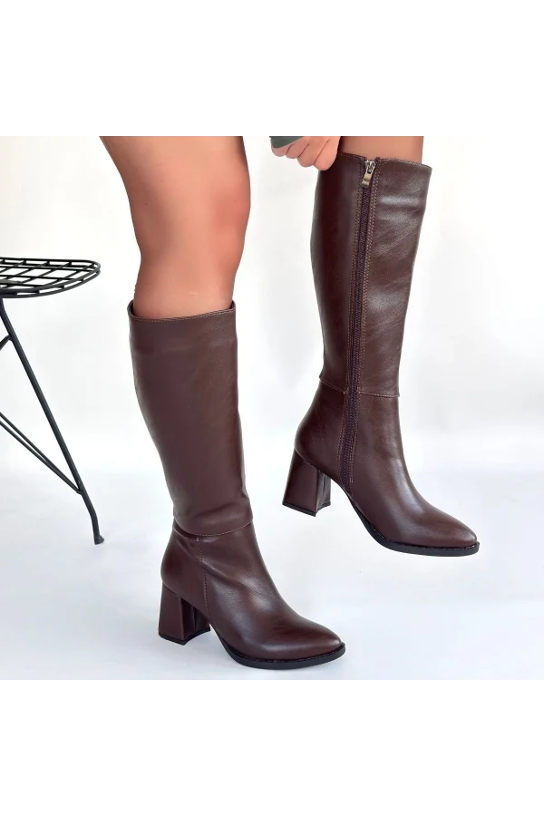 Morena Acı Kahve Cilt Topuklu Çizme