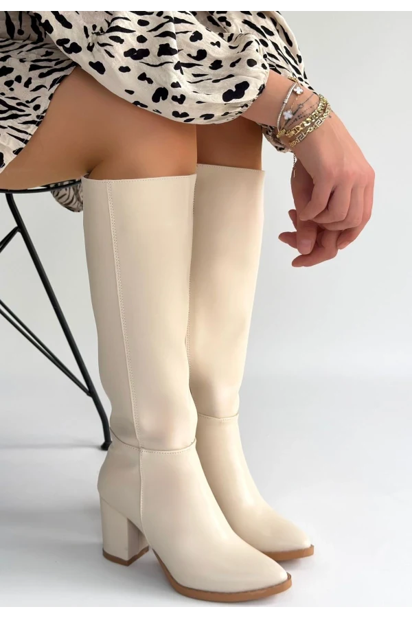 Morena Bej Cilt Bej Tabanlı Topuklu Çizme