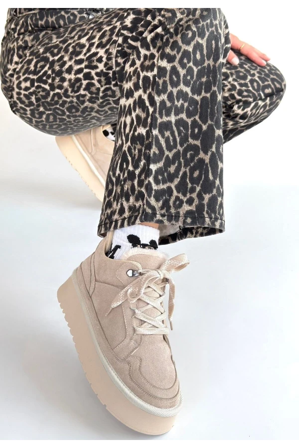 Muden Bej Süet Bağcıklı Bot