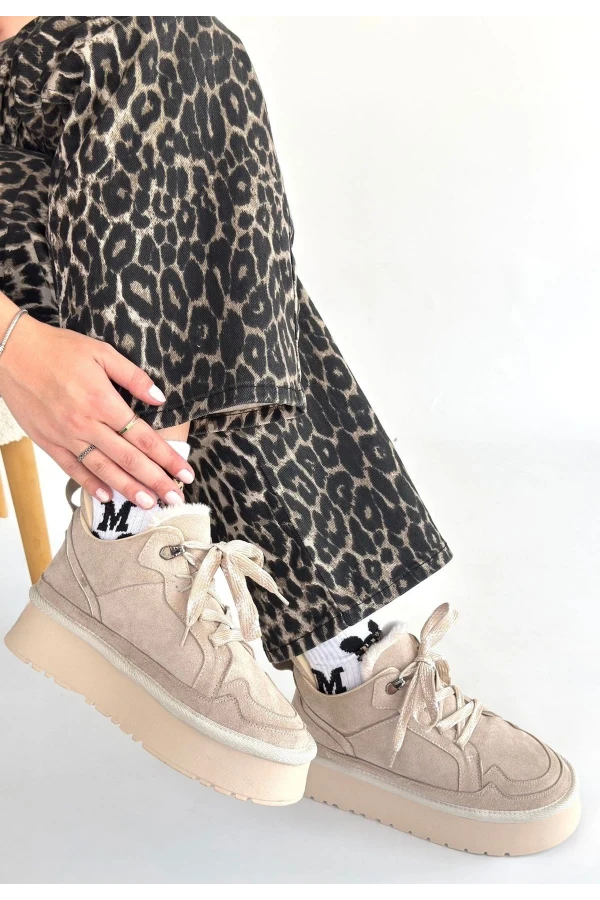 Muden Bej Süet Bağcıklı Bot