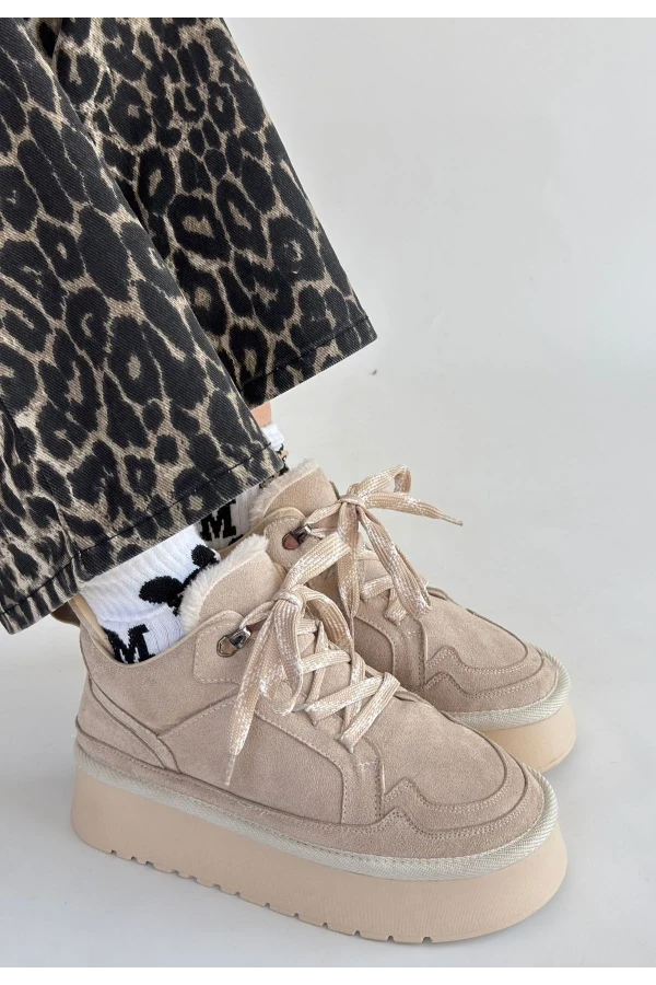 Muden Bej Süet Bağcıklı Bot