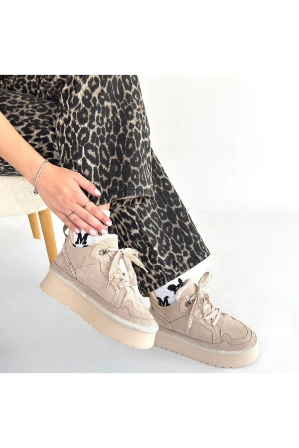 Muden Bej Süet Bağcıklı Bot