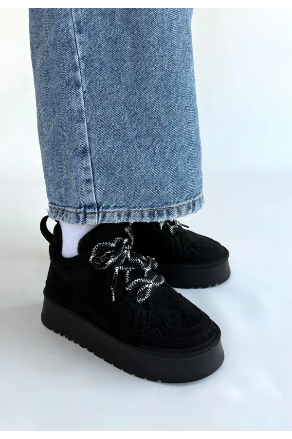 Muden Siyah Süet Bağcıklı Bot