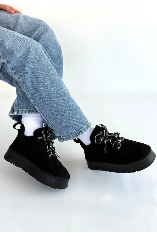 Muden Siyah Süet Bağcıklı Bot