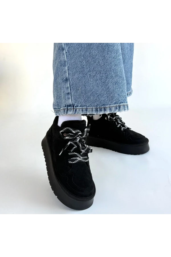 Muden Siyah Süet Bağcıklı Bot