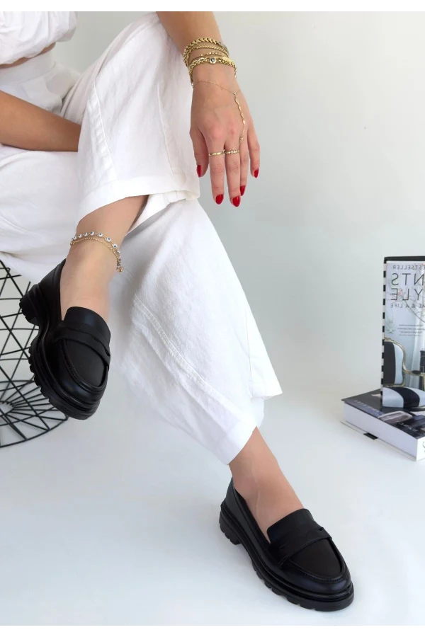 Narli Siyah Cilt Oxford Ayakkabı