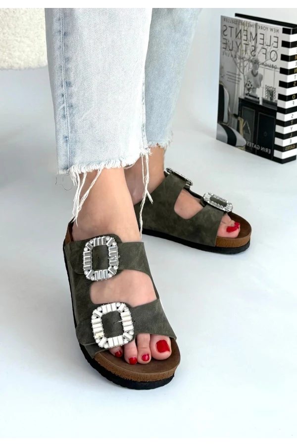 Nool Yeşil Nubuk Terlik